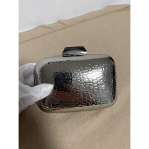 Kotur Clutch Bag Womens Small Silver Croc Embossed Metal Minaudiere Evening